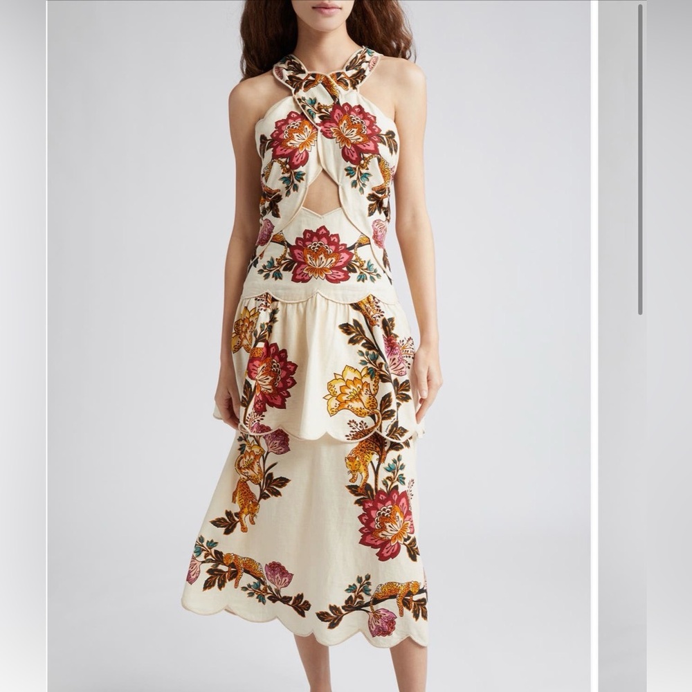Farm Rio Sand Leopard and flowers dress NWOT